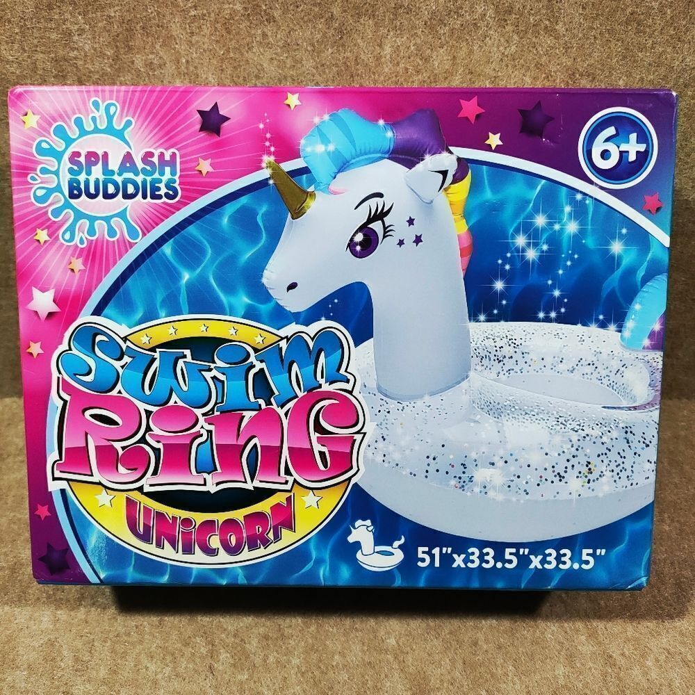 Splash Buddies Pool Glitter Unicorn Inflatable Swim Ring Kids Inner Tube…